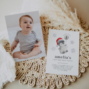 Penguin Balloon Photo 1st Birthday Inbjudningar