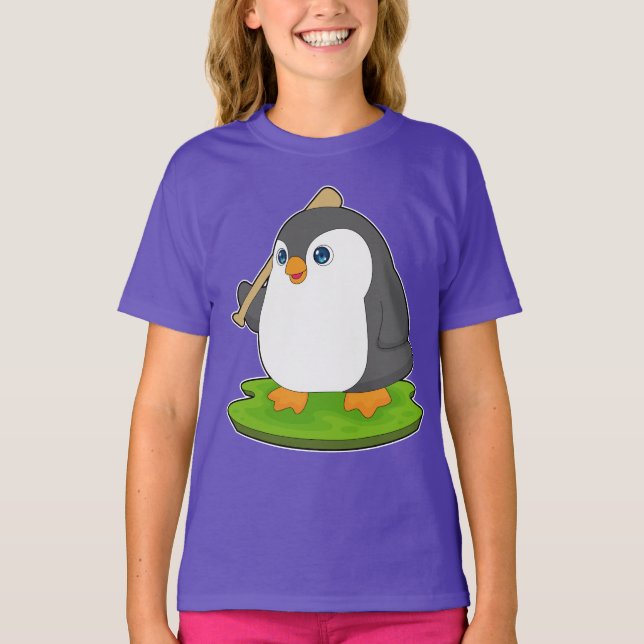 Penguin Baseball Baseball fladdermus T Shirt (Framsida)