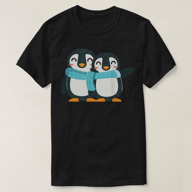 Penguin BFF Scarf Tecknad Snö Winter Cute Animal T Shirt (Design framsida)
