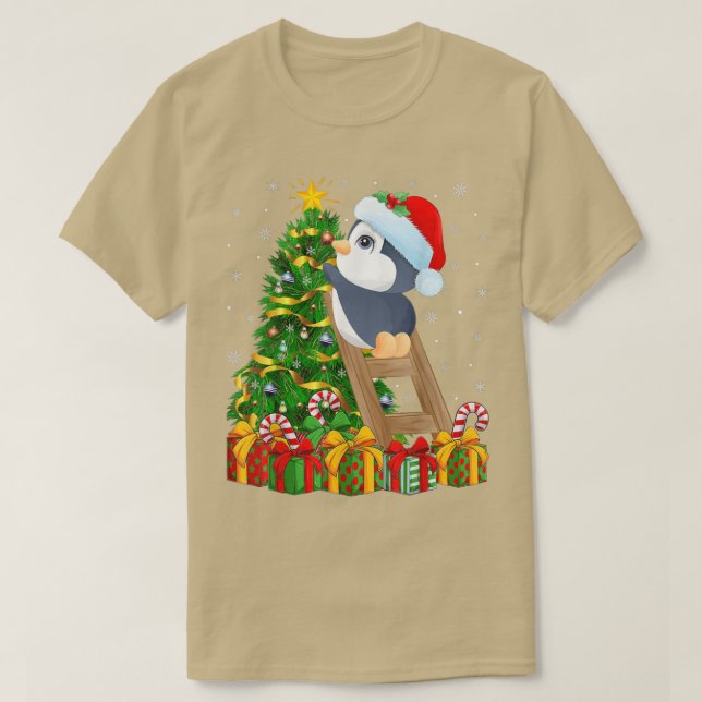 Penguin Bird Älskare Julafton Ljus Penguin jul T T Shirt (Design framsida)