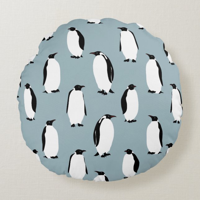 Penguin Bird Animal Cute Mönster Rund Kudde (Framsidan)