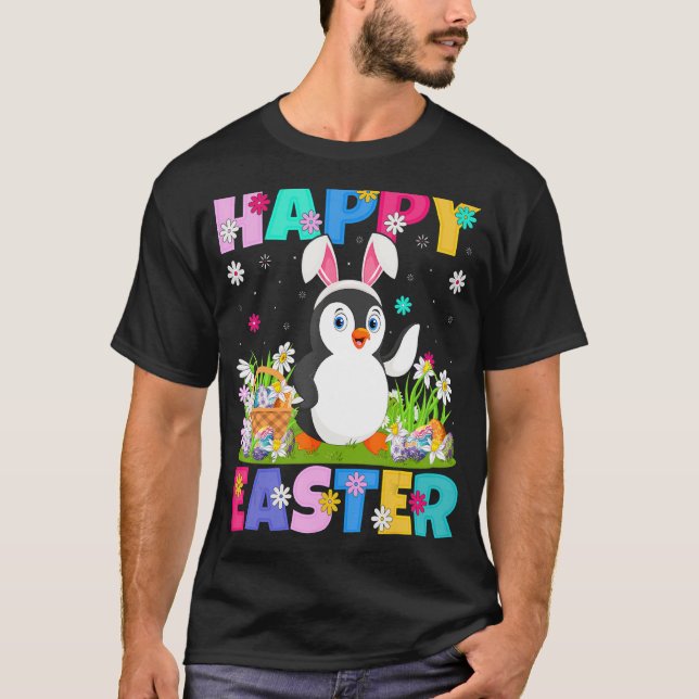 Penguin Bird Glad påsk Bunny Penguin Påsk S T Shirt (Framsida)