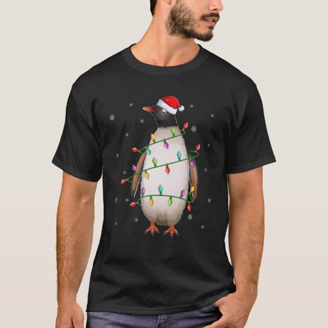Penguin Bird Julafton Lighting Santa Hat Penguin C T Shirt (Framsida)
