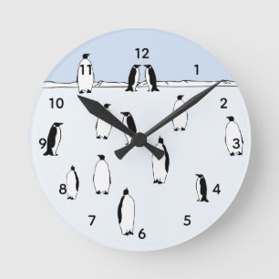 Penguin Bird Snö Coola Blue Penguin Älskare Gift Rund Klocka