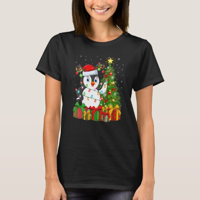 Penguin Bird  Xmas Holiday Santa Penguin Christmas T Shirt (Framsida)