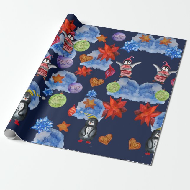 Penguin Birds Wrapping Papper Presentpapper (Utrullad)