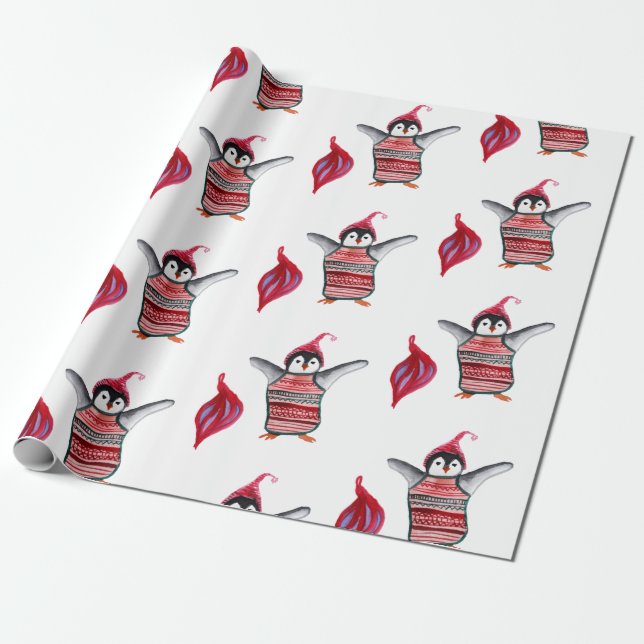 Penguin Birds Wrapping Papper Presentpapper (Utrullad)