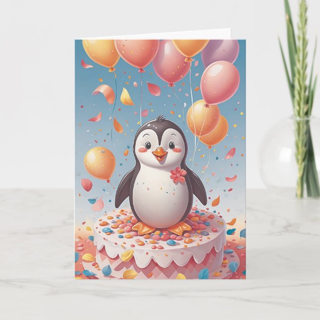 Penguin Birthday Party Kort (Framsida)