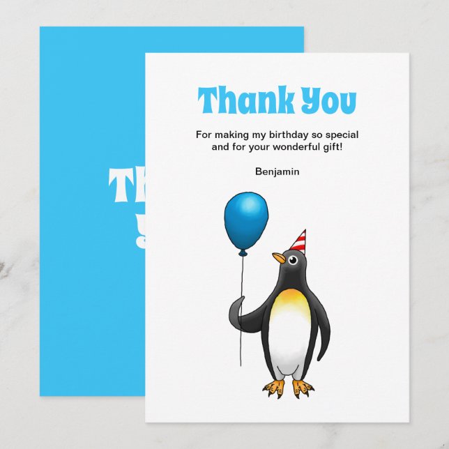 Penguin Birthday Tack Kort (Fram/baksida)