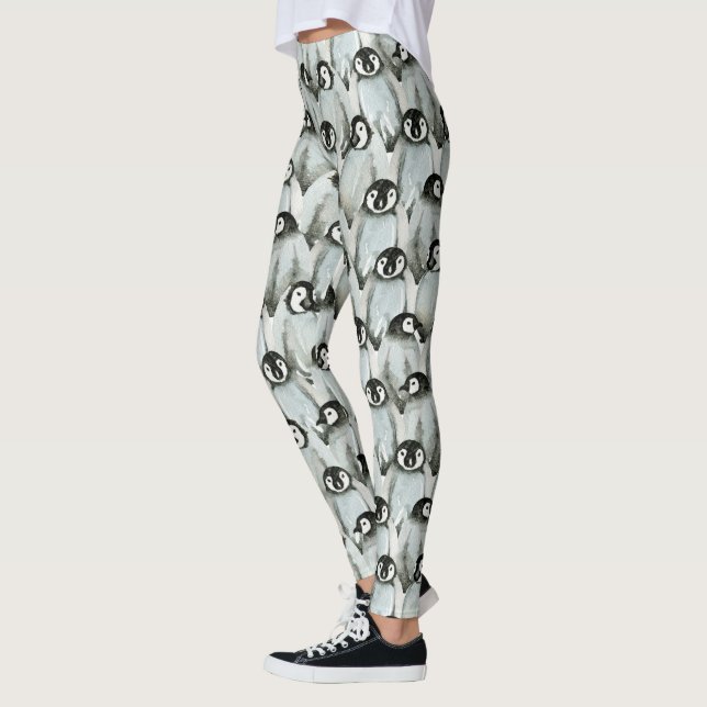 Penguin Black and White Cute Mönster Leggings (Vänster)
