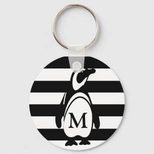 Penguin Black and White Stripe Monogram Nyckelring