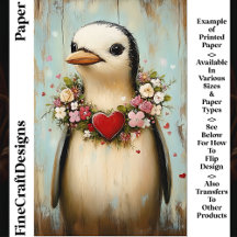 Penguin, Blommigt Heart Garland CH7 Skrapbok Pappe