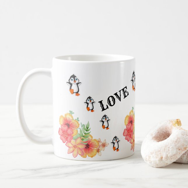 Penguin Blommigt Kärlek Faith Hope Mugg (Med munk)