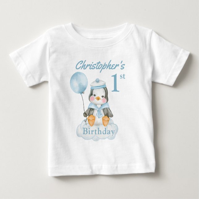 Penguin Blue Personalize Baby T-Shirt (Framsida)