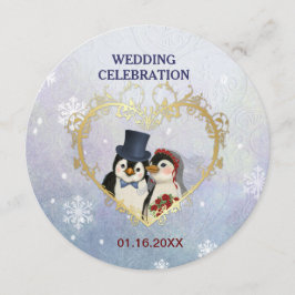 Penguin Bride och Groom Bröllop - Circle Inbjudningar