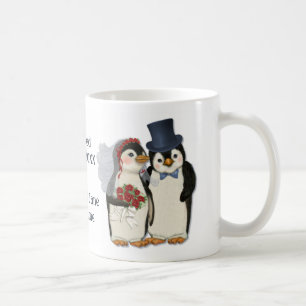 Penguin Bröllop Bride and Groom Tie - Anpassa Kaffemugg
