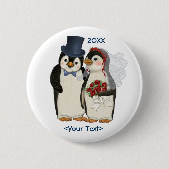 Penguin Bröllop Bride and Groom Tie - Anpassa Knapp (Framsida)