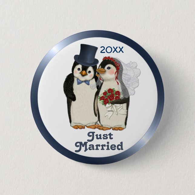 Penguin Bröllop Bride and Groom Tie - Anpassa Knapp (Framsida)