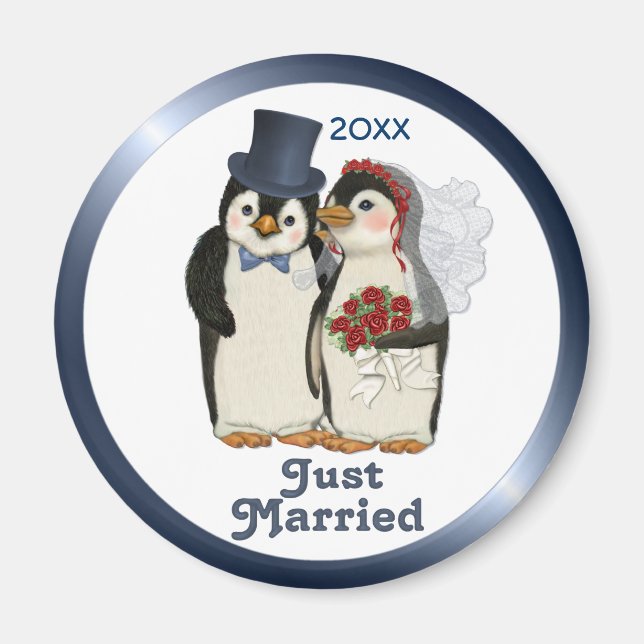 Penguin Bröllop Bride and Groom Tie - Anpassa Magnet (Framsidan)