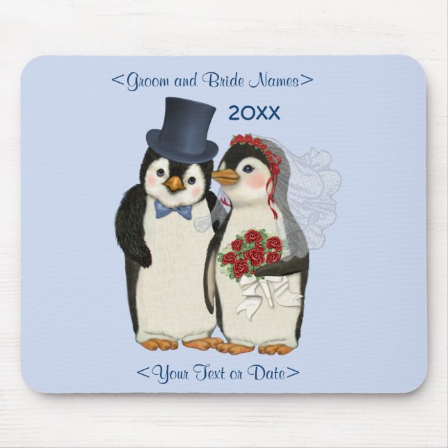 Penguin Bröllop Bride and Groom Tie - Anpassa Musmatta (Framsidan)