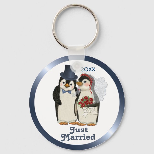 Penguin Bröllop Bride and Groom Tie - Anpassa Nyckelring (Framsida)