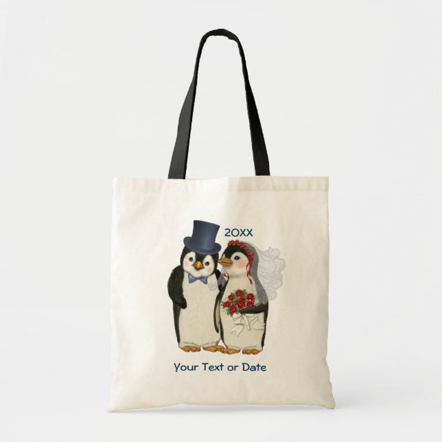 Penguin Bröllop Bride och Groom Tote Bag Tygkasse (Framsidan)