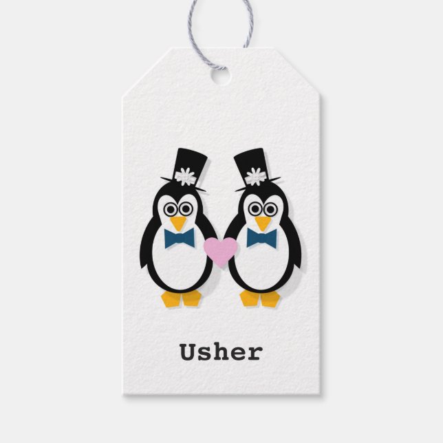 Penguin Bröllop Gift Märkres (anpassadet) Presentetikett (Framsidan)