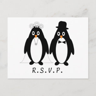 Penguin Bröllop OSA-vykort Inbjudan Vykort