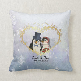 Penguin Bröllop Snowflake Mönster - Anpassa Kudde