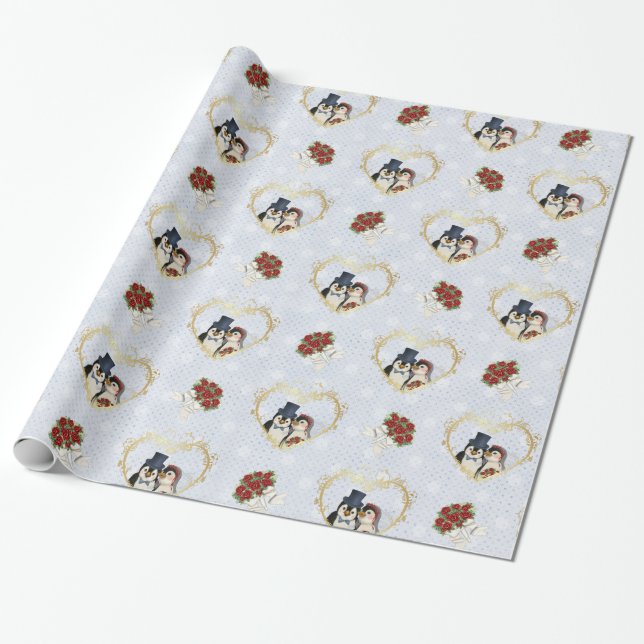 Penguin Bröllop Wrapping Papper Presentpapper (Utrullad)