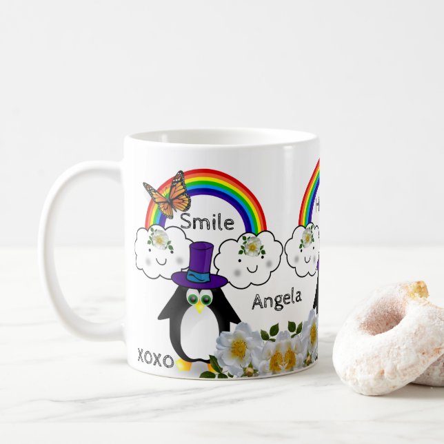 Penguin Butterfly Rainbow Clouds Mugg (Med munk)