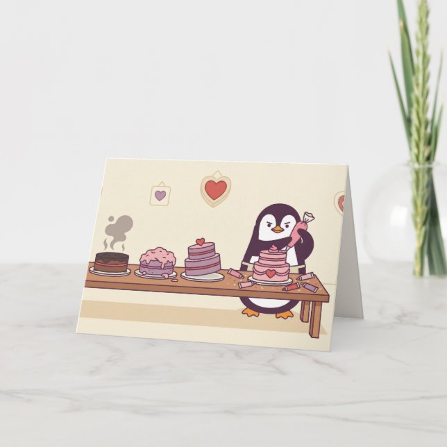 Penguin Cake Decorator Galentine Valentine Card Helgkort (Framsida)