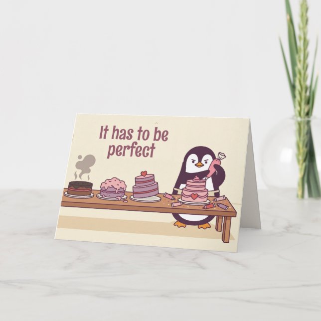 Penguin Cake Decorator Girlfriend Valentine Card Helgkort (Framsida)