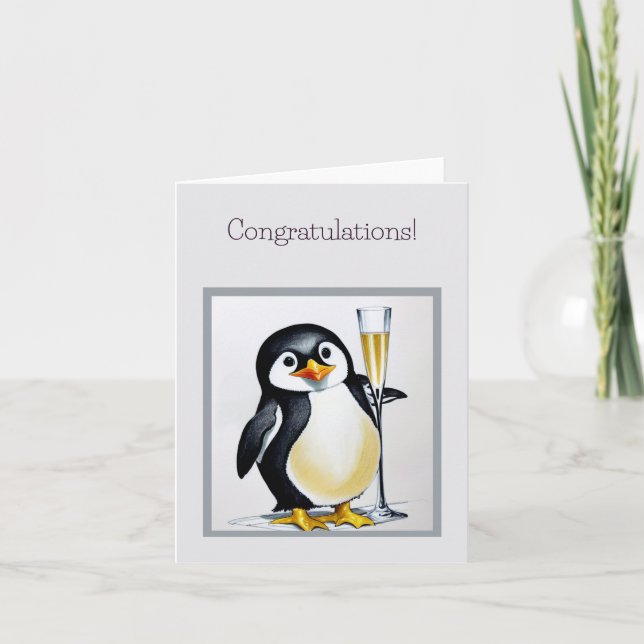 Penguin Cheers Funny and Cute Grattiss Card Kort (Framsida)