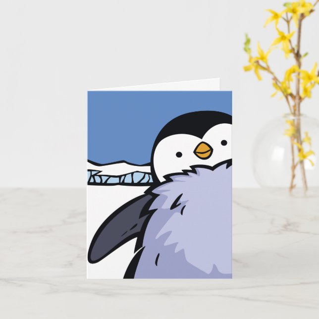 Penguin-Chick - stäng hälsningskort Kort (Gul blomma)