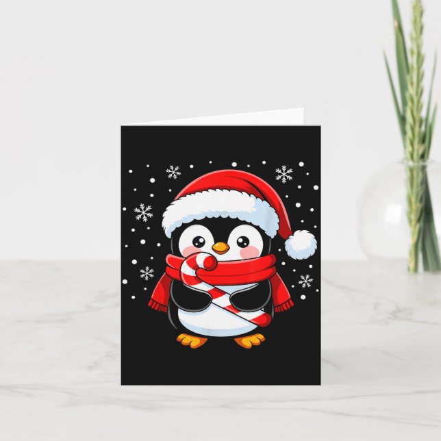 Penguin Christmas Candy Cane Winter Toddler Girl B Kort (Framsida)