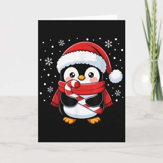 Penguin Christmas Candy Cane Winter Toddler Girl B Kort (Framsida)
