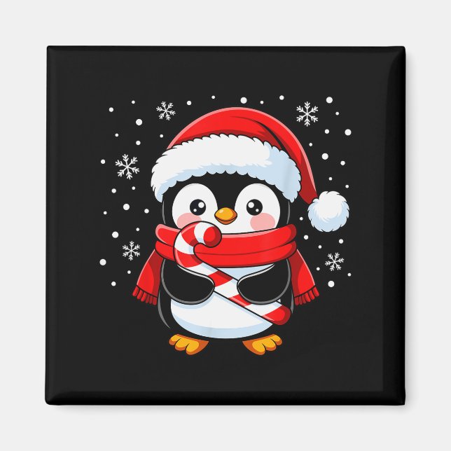 Penguin Christmas Candy Cane Winter Toddler Girl B Magnet (Framsidan)