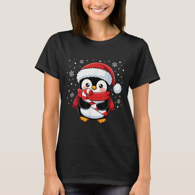 Penguin Christmas Candy Cane Winter Toddler Girl B T Shirt (Framsida)