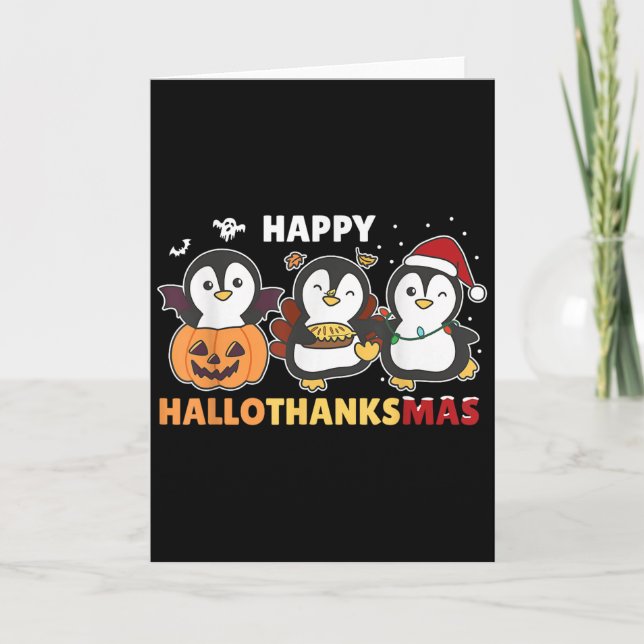 Penguin Christmas Halloween Costume Happy Hallotha Kort (Framsida)
