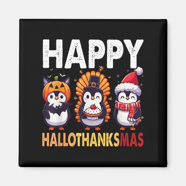 Penguin Christmas Halloween Costume Happy Hallotha Magnet (Framsidan)