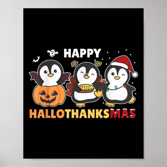 Penguin Christmas Halloween Costume Happy Hallotha Poster (Framsidan)
