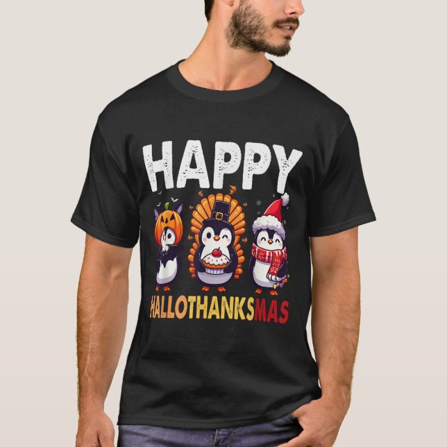 Penguin Christmas Halloween Costume Happy Hallotha T Shirt (Framsida)