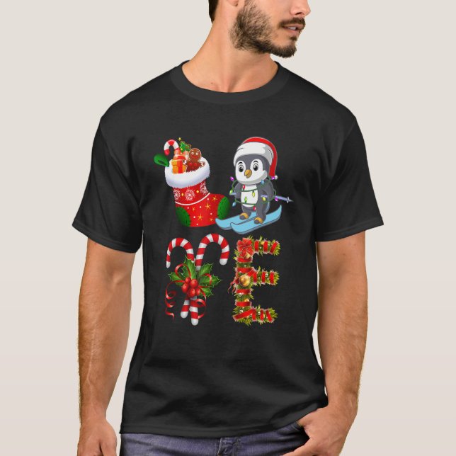 Penguin Christmas Lights Led  Santa Hat Christmas T Shirt (Framsida)