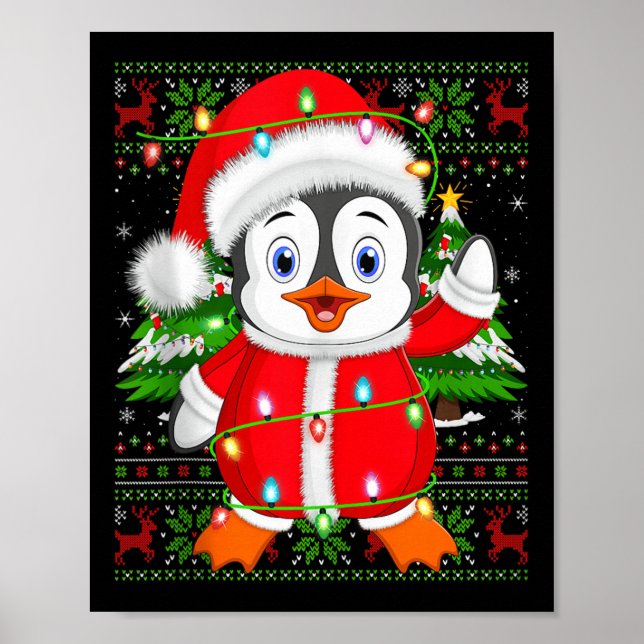 Penguin Christmas Lights Santa Costume Ugly Xmas S Poster (Framsidan)