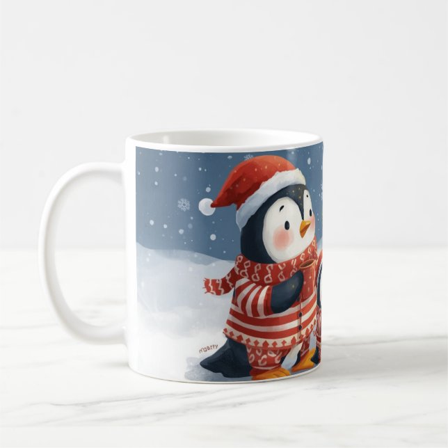  “Penguin Christmas Magic” Cute Christmas Penguin Kaffemugg (Vänster)