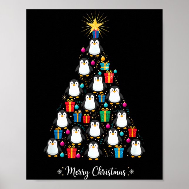 Penguin Christmas Tree Xmas Day Holiday Men &amp;  Poster (Framsidan)
