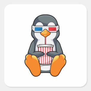 Penguin Cinema Glasses Drinking kopp Fyrkantigt Klistermärke