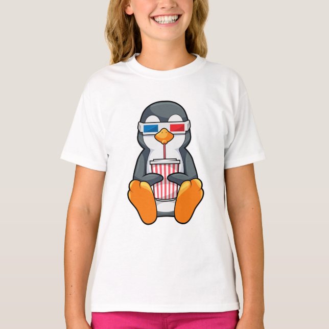 Penguin Cinema Glasses Drinking kopp T Shirt (Framsida)