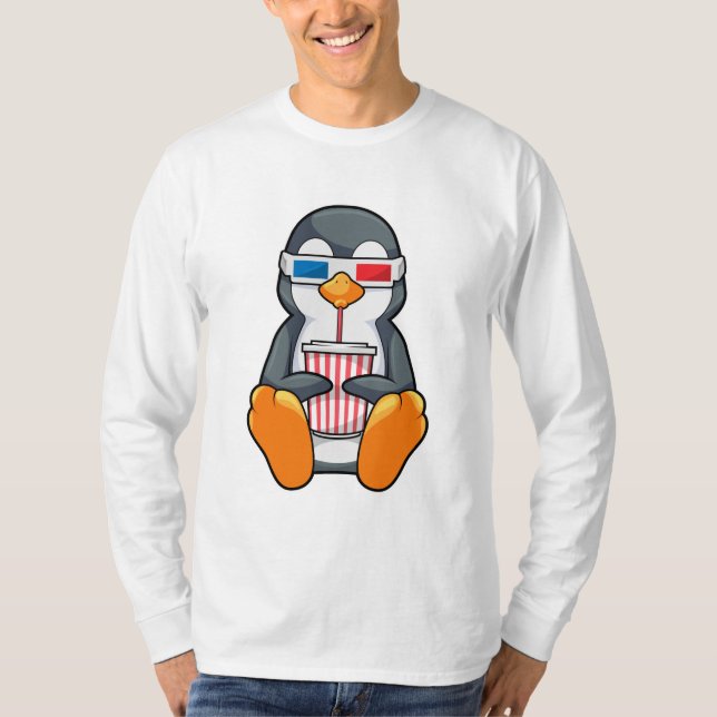 Penguin Cinema Glasses Drinking kopp T Shirt (Framsida)